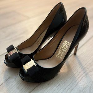 Salvatore Ferragamo Plum Peep-Toe Pump Size 6B